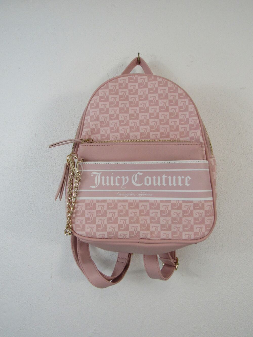 NWT Juicy Couture Pink Diamond Pullout Pouch Backpack Baby Pink Blush White